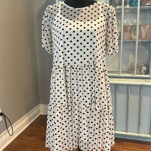 Altar’d State sheer cream short sleeve dress with black velvet polka dots. Sz. M